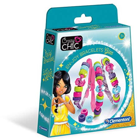 Clementoni Crazy Chic - Glee Bracelets, Kit Creativo Bambini 7+ Anni, Set Fai da Te per Creare Braccialetti con Perline Colorate e Nastri Glitterati, Idea Regalo, 18534