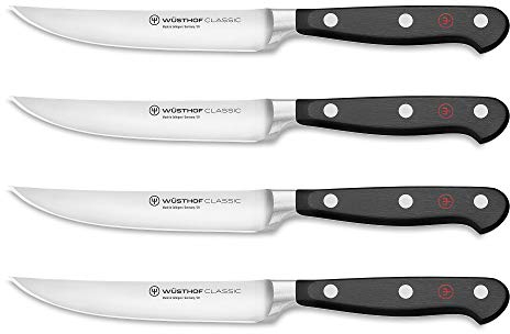 WÜSTHOF Steakmesser-Satz 4-teilig, Classic (1120160401), 12 cm Klingenlänge, geschmiedet, rostfreier Edelstahl, sehr scharfe Fleischmesser