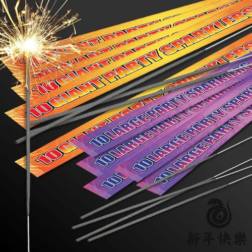 Pack of 100 Party Sparklers (50 Giant and 50 Large), Long Burn and Lots of Sparks - Great for all Occasions