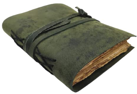 OVERDOSE Deckle Grünes Leder-tagebuch – Vintage Reisetagebuch Für Männer & Frauen Skizze Schreiben Tagebuch Sketchbook Book Of Shadows Handmade Vintage Büttenrand Papier – 12 X 17 Cm | A6