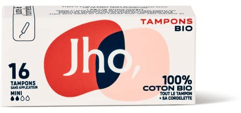 Jho - Tampons 100% Coton BIO - Sans applicateur (Mini, 1 boite = 16 tampons)