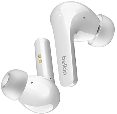 Belkin SOUNDFORM Flow True Wireless Earbuds with Active Noise Cancellation, Bluetooth Earphones with Wireless Charging, IPX5 Sweat and Water Resistant, 31H Play Time, for iPhone, Galaxy, Pixel - White