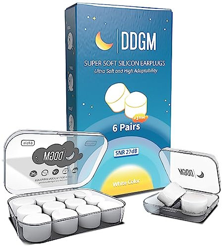 DDGM 12+2 Tappi orecchie dormire antirumore per antirussamento donna, uomo, piscina, fai da te. SNR 27dB in silicone ipoallergenico e malleabile. Viaggio accessori utili.