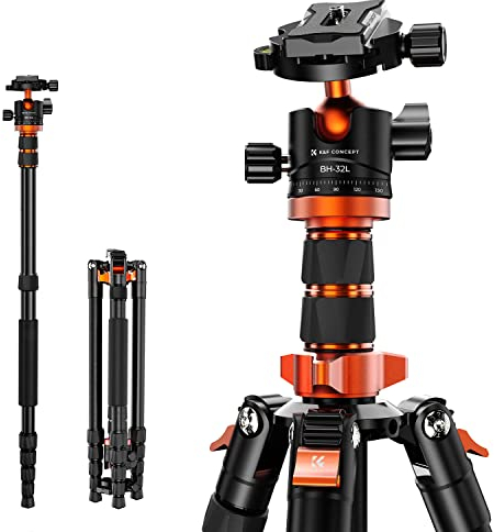 K&F CONCEPT 198cm Kamera Stativ，Aluminium Tripod, Stativ mit Monopod Funktion, 360° Panorama Kugelkopf Schnellwechselplatte für Spielgelreflexkamera, Digitalkamera
