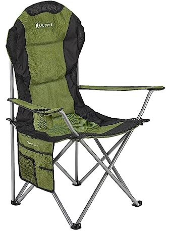 Juskys® Campingstuhl Lido faltbar inkl. Getränkehalter, Seitentasche & Tragetasche - Camping Klappstuhl gepolstert mit Armlehne & Rückenlehne - Grün