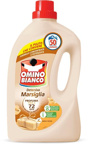 Omino Bianco - Detergente líquido para lavadora, 50 lavados, respeta colores y tejidos, perfume fresco con esencia corazón de Marsella, 2000 ml