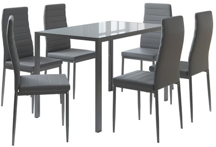 Vicco Set de Mesa de Comedor Grand, Gris, 120 x 75 cm Juego de 6, para Usar como Conjunto de Comedor en Cocina o Comedor