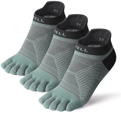 VWELL Toe Socks for Men/Women, COOLMAX Five Finger Socks, High Performance Athletic Toe Socks No Show (3Pairs) (US, Alpha, Medium, Regular, Regular, Green)