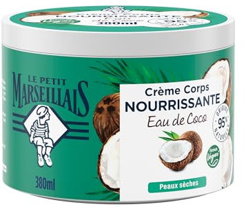 Le Petit Marseillais | Crème Corps Nourrissante Eau de Coco (pot de 380 ml) – Crème hydratante pour peaux sèches – Formule vegan 95% d'origine naturelle