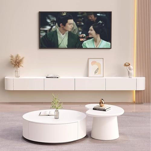 Btsunotr Hängende TV-Schrank, Holz unter TV-Schrank, odern Entertainment Unit mit 3/4 Stauraum, Konsole Unterhaltung Regal(200cm)
