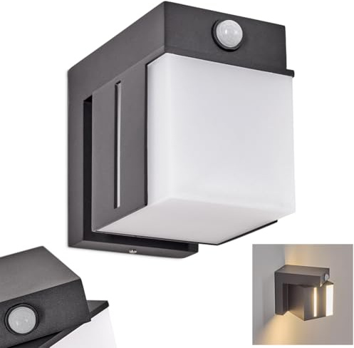 HOFSTEIN LED utomhusvägglampa Swanek, med rörelsedetektor, modern utomhusvägglampa av metall/plast i antracit/vit, justerbar utomhusvägglampa för trädgård, innergård, utomhusområde, terrass, IP54