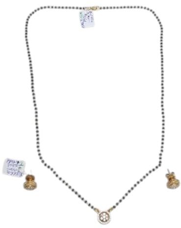 Rajasthan Gems Juego de pendientes tradicionales de plata de ley 925 Mangalsutra, chapado en oro, piedra blanca, collar hindú para mujer, delicado diseño, joyería india, el mejor regalo, 11, Plata de