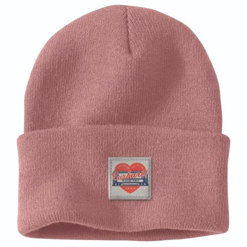 Carhartt Women's Knit Heart Patch Beanie, Rose Tint, One Size