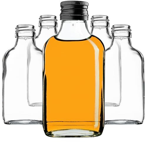 KADAX Lot de 10 petites bouteilles en verre de 100 ml avec bouchon à vis, bouteilles vides à remplir, mini bouteilles de liqueur, bouteilles d'alcool (noir)