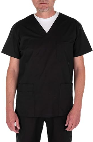 JONATHAN UNIFORM Mens Functional Scrub Tunic Top, Short Sleeve Work Uniform for Dental, Vet, Elderly Carer, Clinic (Black, S)