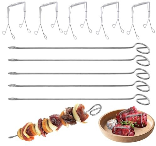 5 Stück Rouladenklammern Edelstahl + 5 Stück 20 cm Rouladennadeln, Edelstahl spieße, Wiederverwendbar