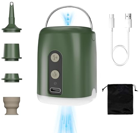 Inflador Electrico, Inflador Colchon Hinchable de 1600mAh con Inflado, Succión, Luz LED, Hinchador Colchón Hinchable con 4 Boquillas para Inflar Juguetes de Piscina, Flotadores y Bolsas de Vacío