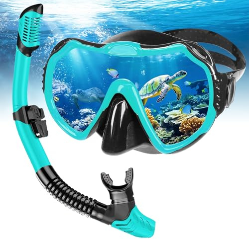 Set da snorkeling per adulti, con vista panoramica anti-appannamento, occhialini da nuoto, set per snorkeling, immersioni, nuoto (nero) (indaco)