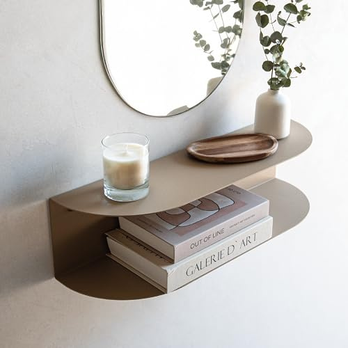 MILUKA Konsolentisch Schmal aus Metall Beige 60 cm | Schwebendes Wandregal für den Flur mit 2 Ebenen | Als Nachttisch hängend, Schminktisch oder Sideboard | Modell Ovva