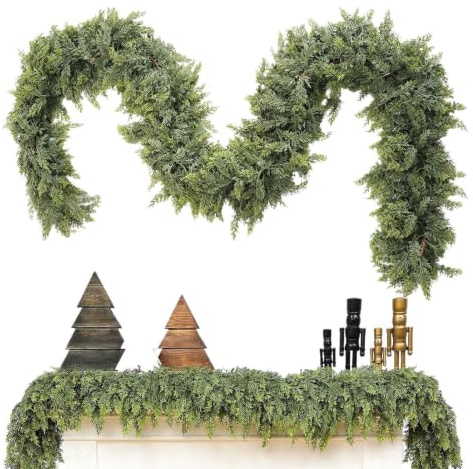 Guirnalda de Ciprés Navideño | Decoración Realista De Corona Verde para El Hogar | Decoración Reutilizable para Puertas Chimeneas Escaleras Interior Exterior Tienda Casa