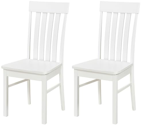 COSTWAY Dining Chairs Set of 2, Wooden Kitchen Chairs with Ergonomic Slat Backrest, Rubber Wood Seats & Legs, Armless Side Chair for Home Dining Room Reception Restaurant (White)