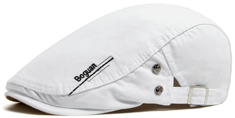 Rayson Coppola Uomo Estiva in Cotone Berretto Piatto Classico Retro Traspirante Cappello Basco Estivo con Fibbia Regolabile Protezione UV(Bianco, Taglia Unica)