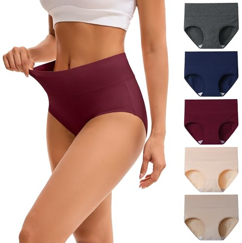 Innersy Trosor för dam i bomull, stretchiga trosor med hög midja, mjuka underkläder, 5-pack