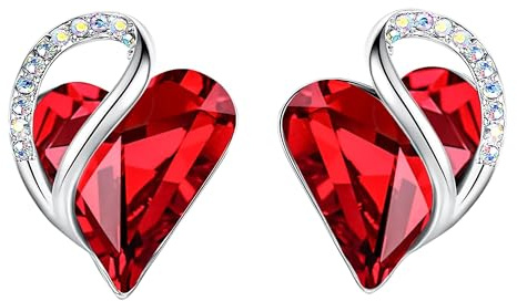 Leafael Infinity Love Heart Stud Earrings for Women, Mothers Day Gifts for Mom, Wife, and Her, January & July Birthstone Crystal, Garnet Ruby Red, Silver Tone Fashion Statement Jewelry