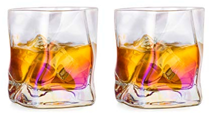 Glasseam Juego De Vasos De Whisky Irregulares De 2 Pliegues Inclinados, Vaso Escocés De 250 Ml, Vaso De Whisky a La Moda para Papá, Esposo, Amigos, Cristalería para Vaso De Bourbon/Ron/Bar