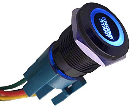 ETOPARS Nero Guscio 12V Auto Luce Blu LED Pulsante di Avviamento in Metallo 19mm Interruttore a levetta Momentaneo Accensione Engine Start Presa Filo