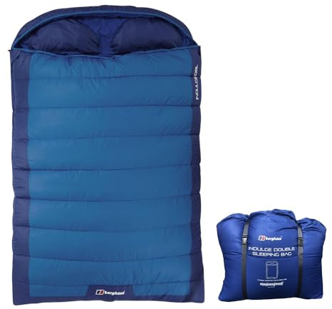 Berghaus Indulge Double Sleeping Bag with Built-in Pillow for Adults, Teens, Kids, 2 People, 2-3 Season, Waterproof (Blue, Double)