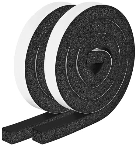 Foam Strips with Adhesive, 1 Inch Wide X 1 Inch Thick, Neoprene Weather Stripping High Density Closed Cell Foam Tape Seal for Doors and Windows Insulation, Total 13 Feet Long(6.5ft x 2 Rolls)