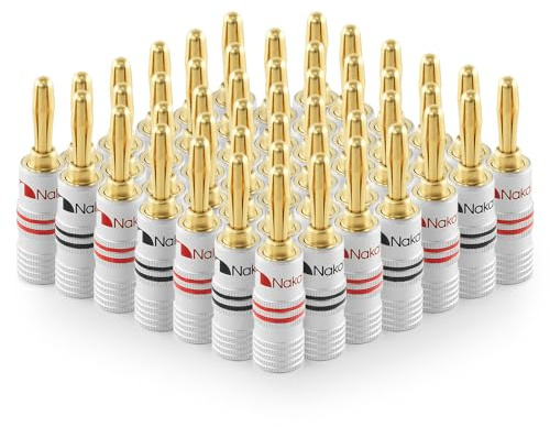 Nakamichi 24K vergoldeter Bananenstecker 12 AWG - 18 AWG Gauge Größe 4mm für Lautsprecher Verstärker Hi-Fi AV Receiver Stereo Heimkino Audiokabel Stecker schraubbar 48 Stück (24-Paare)