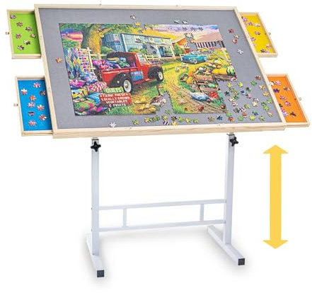 Fanwer Adjustable Puzzle Table with Drawers & Wooden Cover, 1500 Pieces