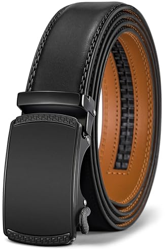 BULLIANT Cintura Uomo, Cintura Pelle Uomo Cricchetto Automatica Fibbia 35mm,Trim Regolabile per Adattars(Nero-110cm/30-36vita regolabile)