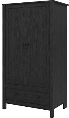 Panana 2 Door Wardrobe, Wooden Wardrobe with Drawer Bedroom Storage Furniture Large Cupboard Hanging Bar Clothes Rail Storage, Black
