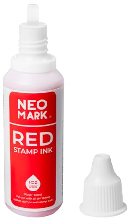 NEO MARK Premium Stamp Ink, Quick-Drying and AP-Certified Non-Toxic Refill Ink for Self-Inking Stamps, Date Stamps and Stamp Pads(Red, 1oz)