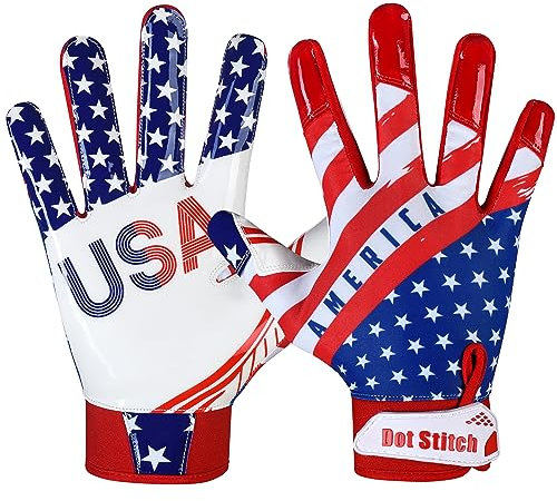 Dot Stitch USA Flag Football Gloves Youth Football Receiver Gloves Silicone Sticky Grip American Flag Receiver Glove Kids Receiving Glove for Youth Men & Adult Unisex.