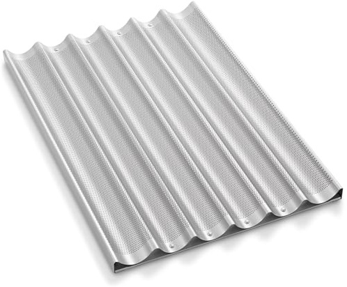 GRIDMANN 18 x 26 Commercial 6 Count Long Aluminum Baguette Pan, Perforated French Bread Loaf Baking Pan