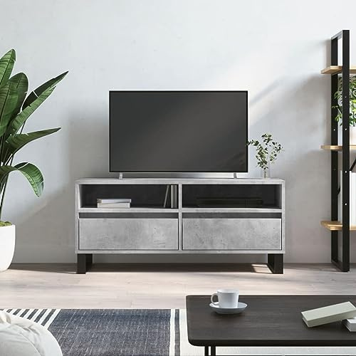 Natulvd TV Stand Unit for TVs up to 40 Inches, Modern TV Cabinet with 2 Drawers & Open Storage, Corner TV Console Unit for Living Room, Entertainment Room (C Legs - Grey)