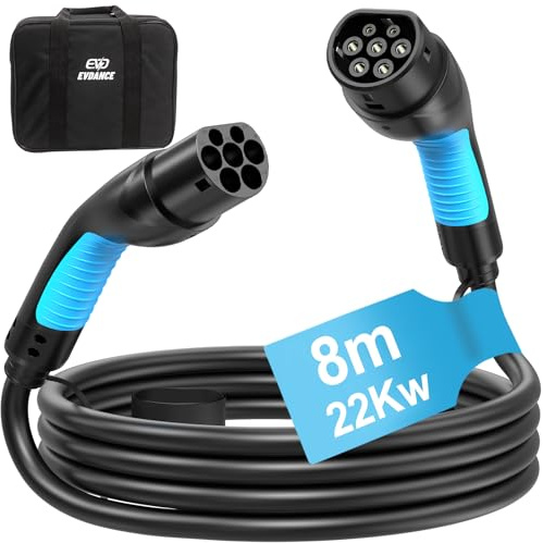EVDANCE 32A / 22kW / 3 Phase / 8m/26.24ft Mode 3 Type 2 to Type 2 EV Charging Cable Fast Charging for Electric Vehicles