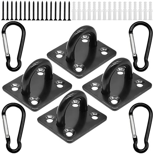 Plaque oculaire en acier inoxydable, plaque oculaire avec œillet, plaque à œillets, plaque oculaire noire, œillet mural, crochet de fixation avec 4 mousquetons en acier inoxydable, 16 vis et