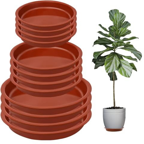 Nuqin Plant Pot Saucers - 12 Pack Plant Saucers,Durable Plastic Plant Trays for Pots,Plant Pot Trays in 3 Sizes,Waterproof Plant Saucer Red - Ideal for Garden,Balcony & Home,Etc
