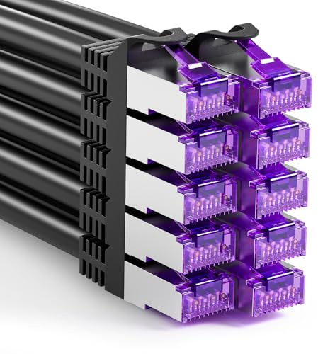 FGB 10 Gbps Patchkabel 0,25m x10, RJ45 Netzwerkkabel CAT 7, (SFTP PIMF Schirmung) Kupferkabel Ethernet Kabel 25cm, DSL LAN Kabel Kurz CAT7 CAT6 CAT5, Schwarz