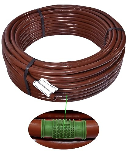50 metros x Tubería Riego por Goteo Marrón | Goteros Integrados 4L/h cada 33cm | Sistema de Riego para Jardín y Huerto | Manguera Paisajística