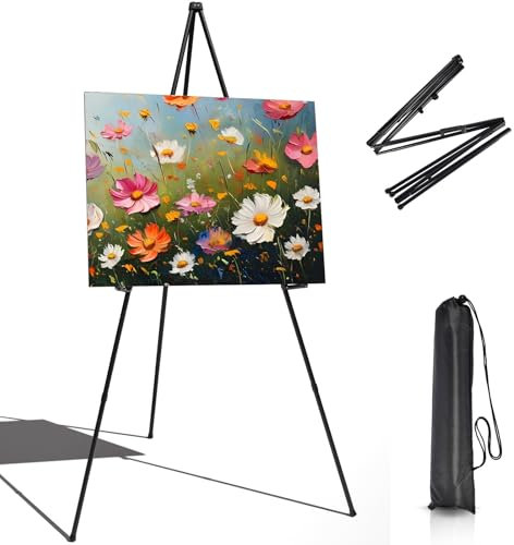 Ksvaye 160CM Verstellbares Staffelei Schwarz Metall Zusammenklappbare Stativ Staffelei mit Tragetasche für Hochzeit Display Leinwand, Poster, Malerei