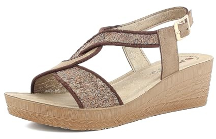 inblu Sandali Donna a Zeppa con Cinturino Regolabile, Plantare in Pelle Imbottito, Testa di Moro, 36 EU
