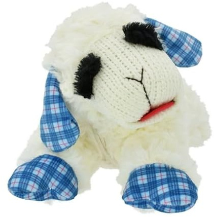 FYNORI Medium Lamb Chop Dog Toy, Blue Plaid Ears and Paws, Squeaker, Made of 100% Polyester, Features A Squeaker to Keep Your Dog Entertained