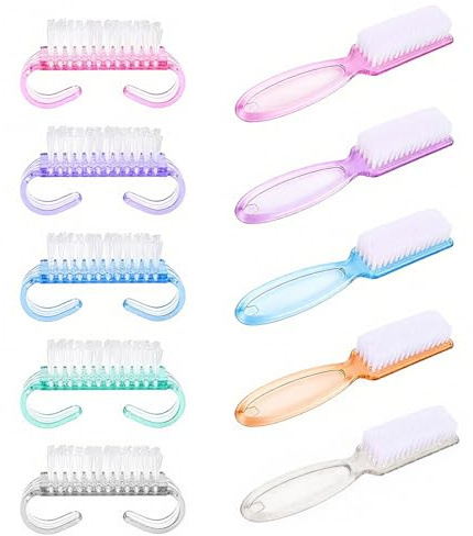 GILWUMO Set di 10 Pezzi di Spazzole per Unghie, Spazzole per Unghie con Manico in Plastica, Spazzole per Unghie a Setole Morbide, Strumenti per Pulizia Unghie