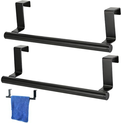 Accroche Torchon Cuisine,Porte-Torchons Suspendu aux Portes sans Perçage en Acier Inoxydable Noir,sans Outil- pour Cuisine, Armoire et Salle de Bain